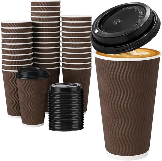 16 oz Coffee Cups with Lids, 50 Pack Disposable Insulated Paper Coffee Cups To Go, Leak Proof Hot and Cold Drink Cups for Coffee, Tea and Takeaway Use